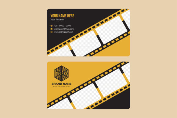 Film Diagonal Business Card Yellow Black Graphics